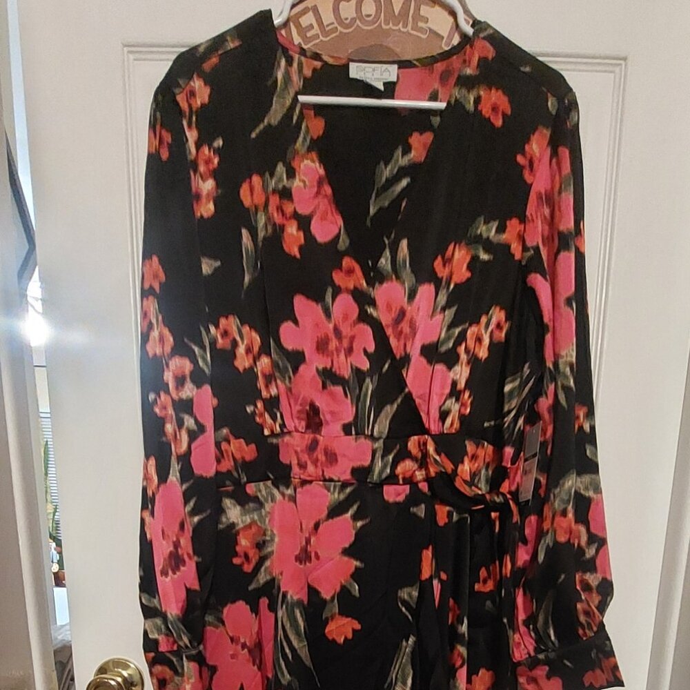 Women's Faux Wrap Ruffle Dress NWT Plus Size XXL (20) Sofia Vergara Floral LS